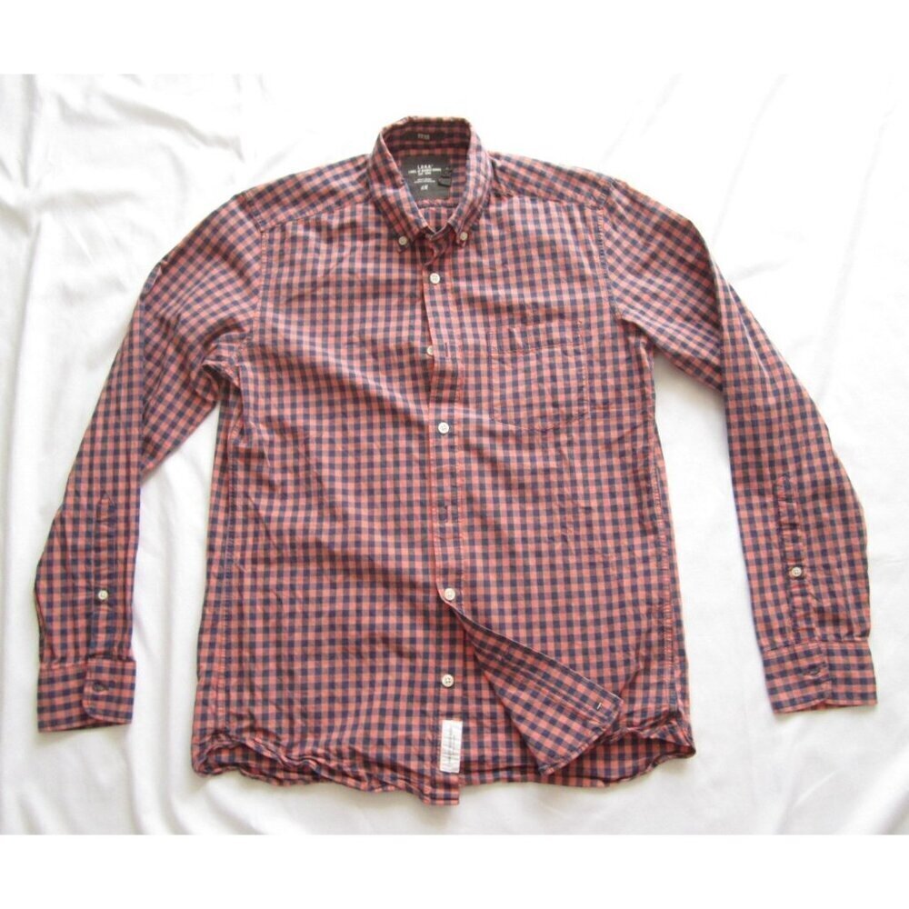 Men's‎ Logg Fitted Plaid Button Cotton Long Sleeve Shirt Sz S (MT625)